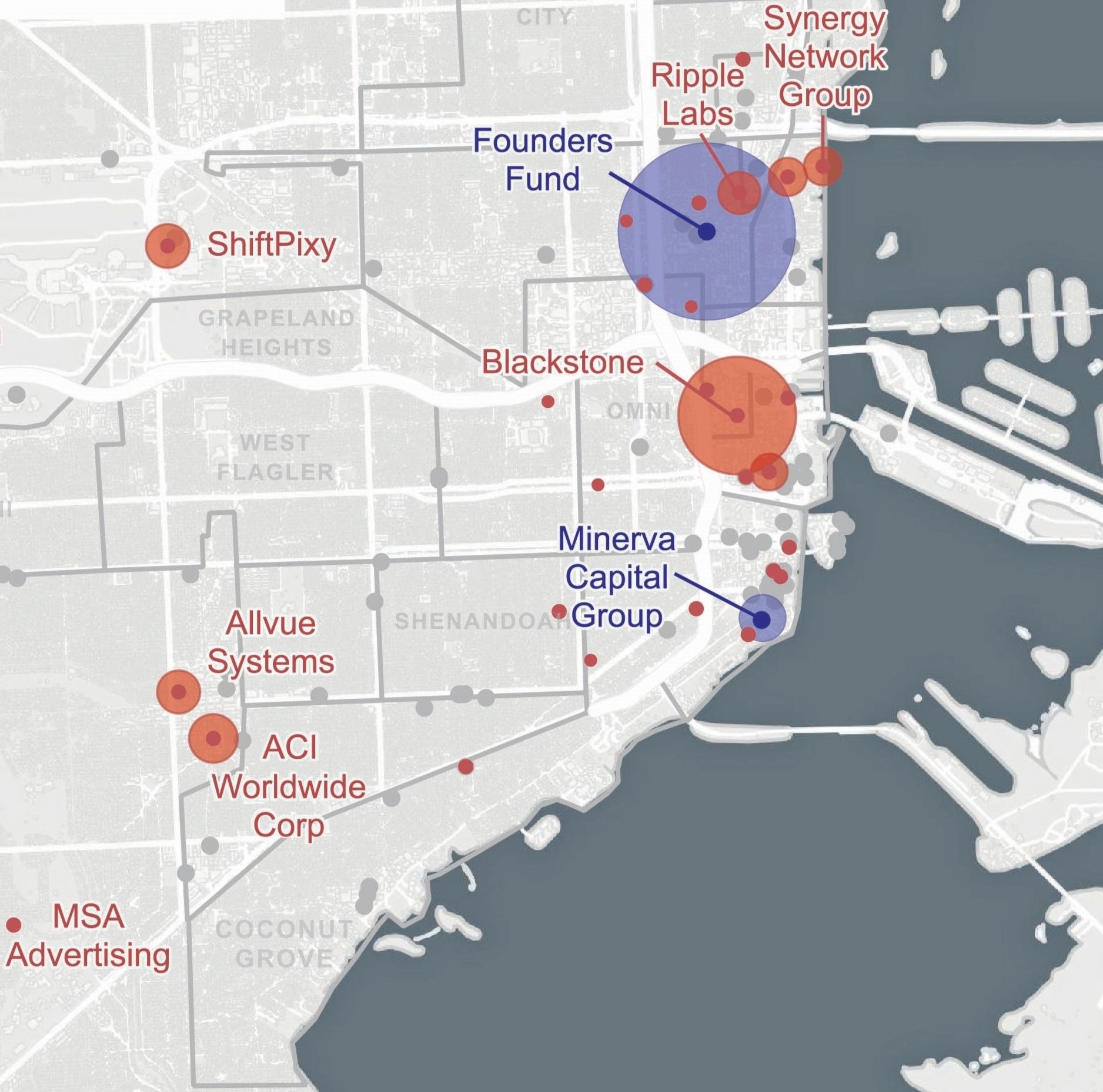 Map of tech cluster in Miami