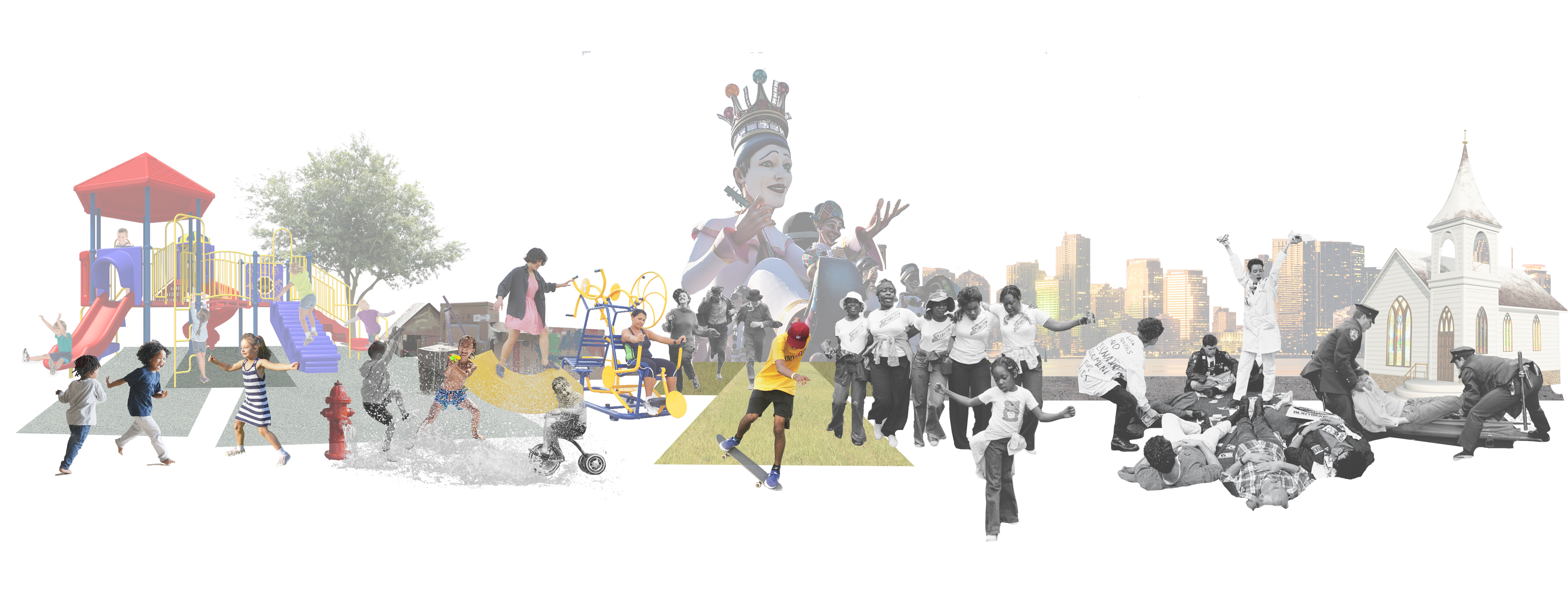 Collage of children and adults playing