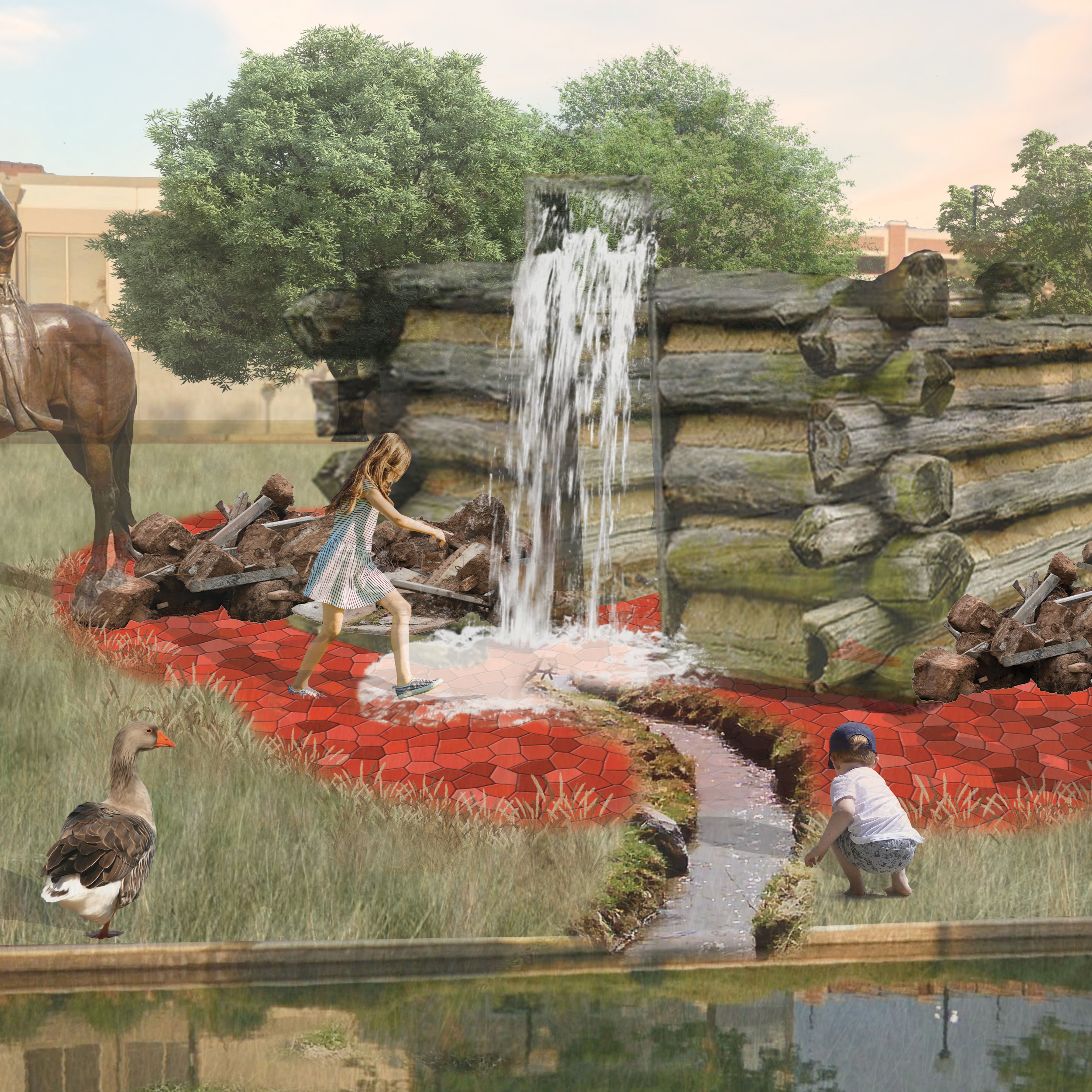 Image of children playing at art installation